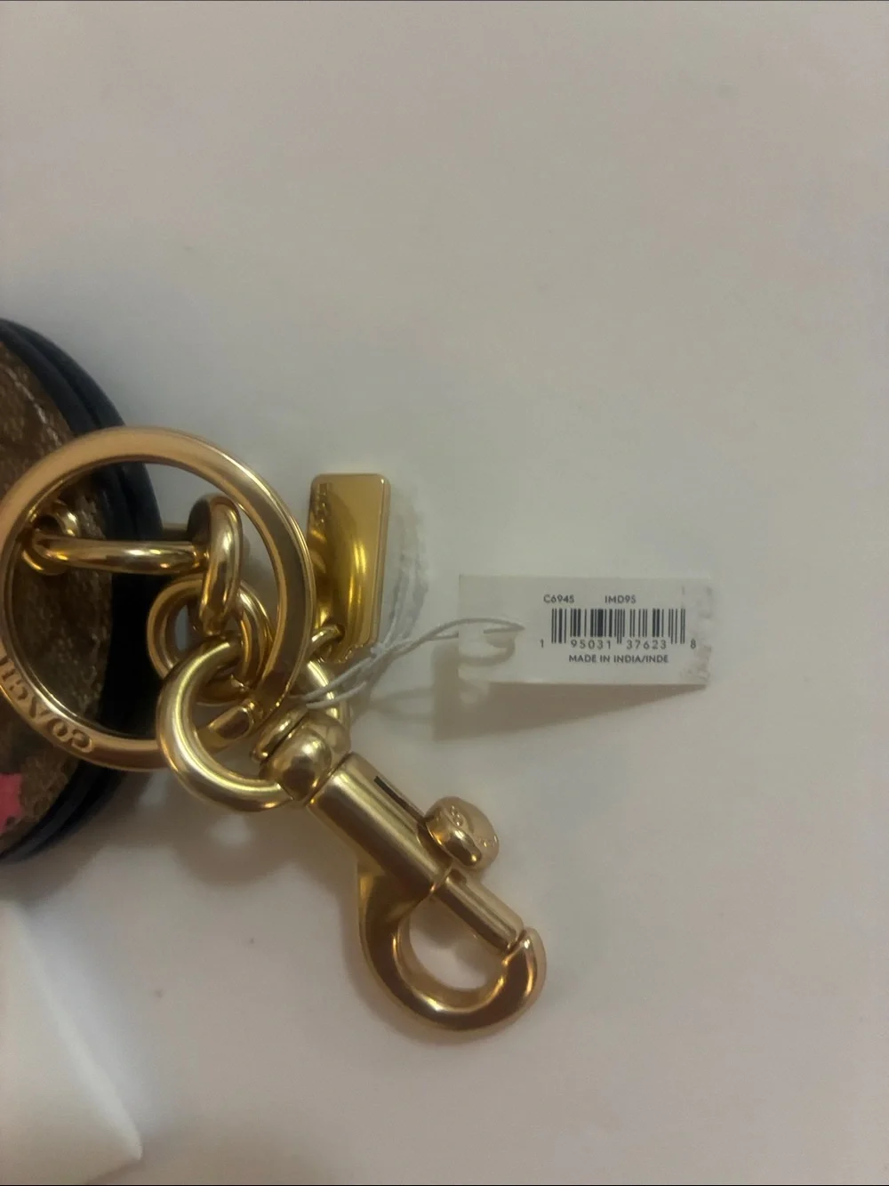 Coach Signature Mirror Bag Charm Keychain With Pink Disco Star Print C6945 NWT